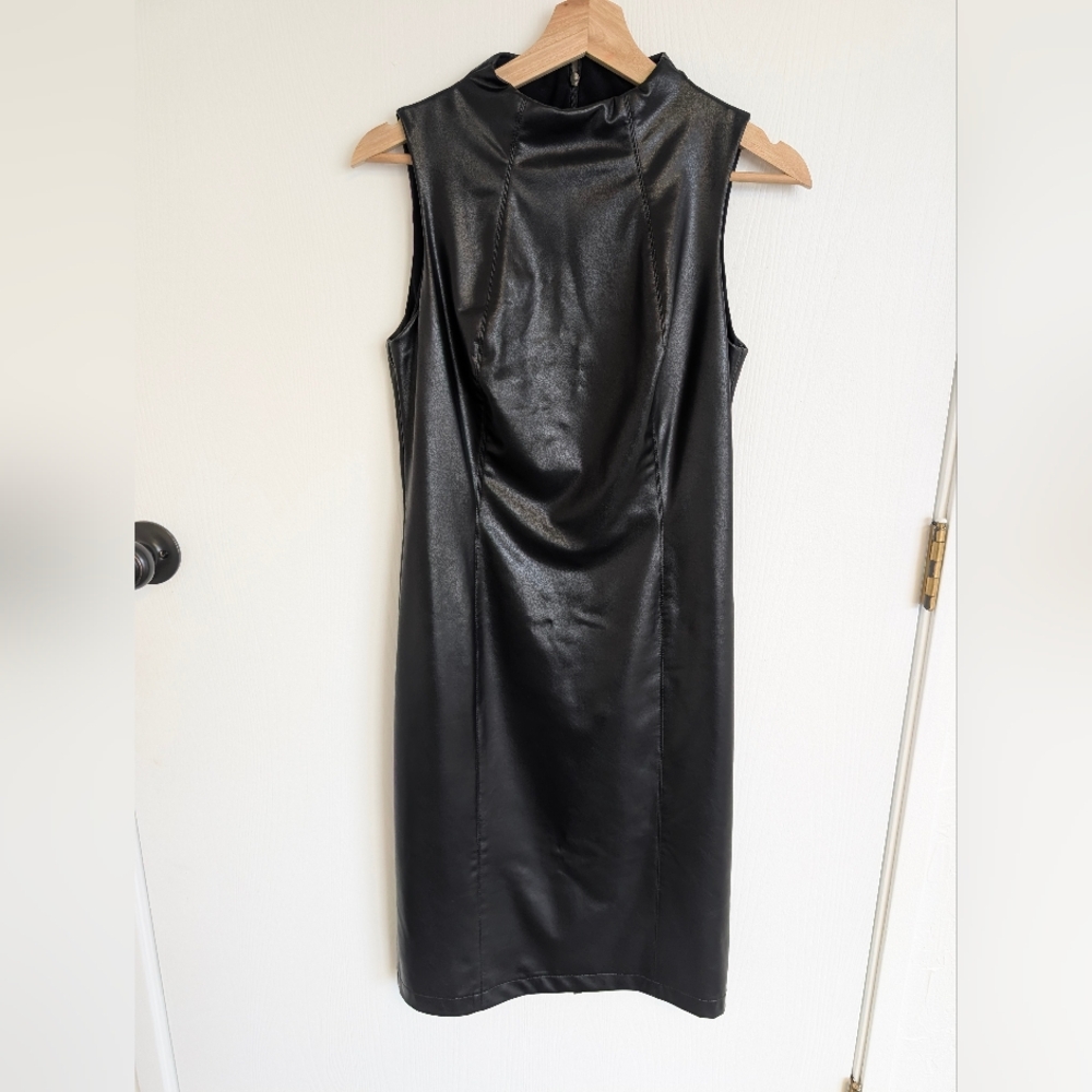 Joseph Ribkoff Black Faux Leather Sheath Dress
